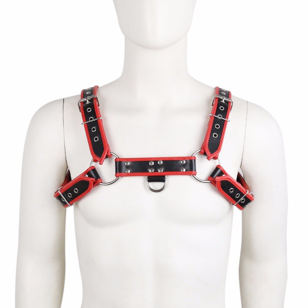 Mens Black&Red Leather Chest Harness Bondage,2 D- ring Clubwear Dancewear Party Wear,Sexy Lingerie, Sex Toys For Men